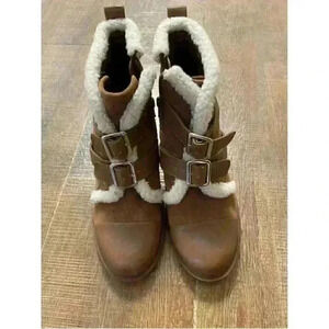 NINE WEST women’s brown block heel leather boots  Sz 9